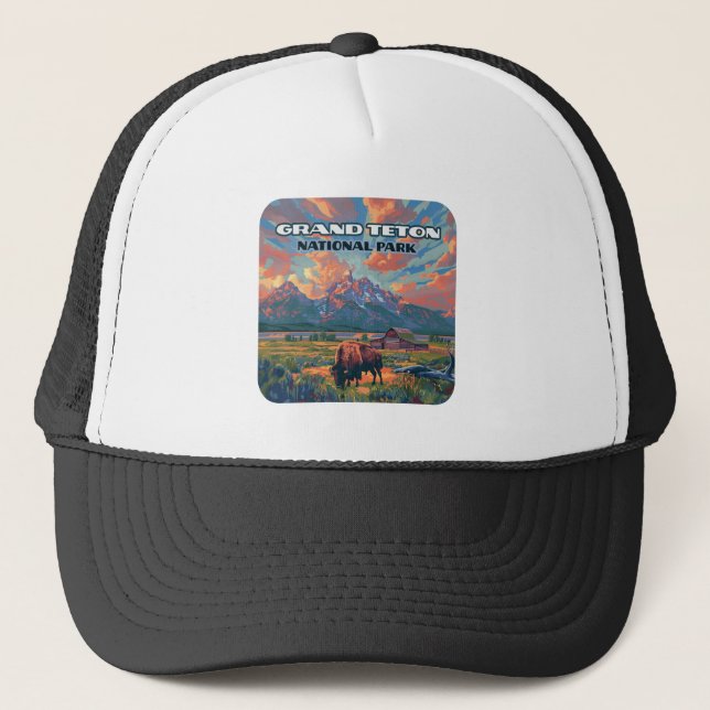 Grand Teton Nationalpark Berge Bison Wyoming Truckerkappe (Vorderseite)