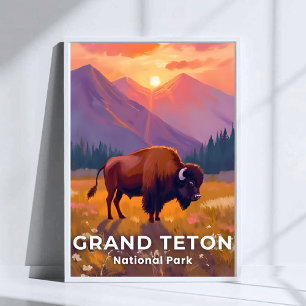 Grand Teton Nationalpark Bison Wyoming Reise Poster