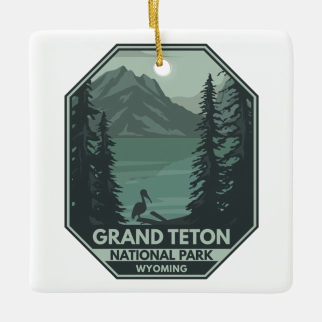 Grand Teton Nationalpark Crane Vintag Keramikornament (Vorderseite)