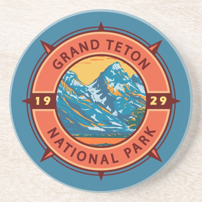 Grand Teton Nationalpark Retro Kompass Emblem Getränkeuntersetzer (Vorne)