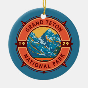 Grand Teton Nationalpark Retro Kompass Emblem Keramik Ornament