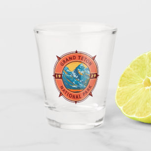 Grand Teton Nationalpark Retro Kompass Emblem Schnapsglas