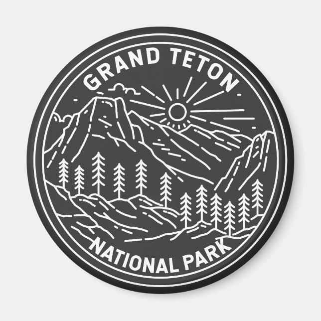 Grand Teton Nationalpark Vintag Monoline Magnet (Vorne)
