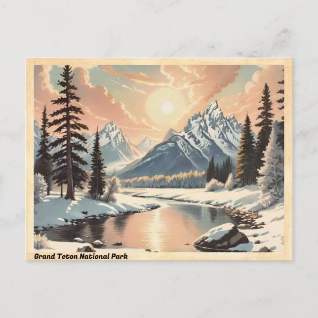 Grand Teton Nationalpark Vintag Postkarte (Vorderseite)