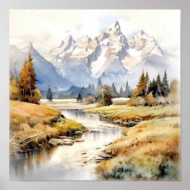 Grand Teton Nationalpark Watercolor Poster (Vorne)