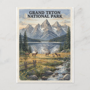 Grand Teton Nationalpark Wyoming Aquarell Postkarte
