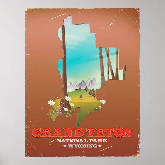 Grand Teton Nationalpark Wyoming Karte Poster (Vorne)