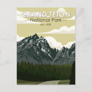 Grand Teton Nationalpark Wyoming Straße Vintage Postkarte
