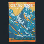 Grand Teton Nationalpark Wyoming Vintag Geschirrtuch<br><div class="desc">Grand Teton Vektorgrafik in einem Fensterstil. Der Park umfasst die wichtigsten Gipfel der Teton Range sowie die meisten der nördlichen Teile des Tals,  bekannt als Jackson Hole.</div>