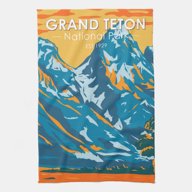 Grand Teton Nationalpark Wyoming Vintag Geschirrtuch (Vertikal)