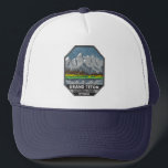 Grand Teton Nationalpark Wyoming Vintag  Truckerkappe<br><div class="desc">Design der Vektor-Kunstwerke von Grand Teton. Der Park umfasst die wichtigsten Gipfel der Teton Range sowie die meisten der nördlichen Teile des Tals,  bekannt als Jackson Hole.</div>