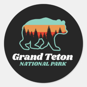 Grand Teton Nationalpark Wyoming WY Bear Retro Runder Aufkleber