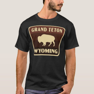 Grand Teton Wyoming Retro Buffalo Abzeichen Brown T-Shirt
