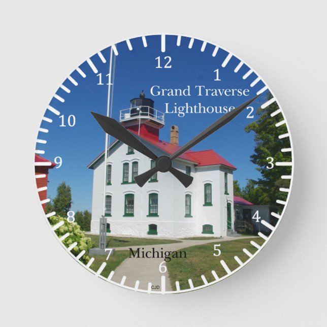 Grand Traverse Leuchtturm-Uhr Runde Wanduhr (Vorderseite)