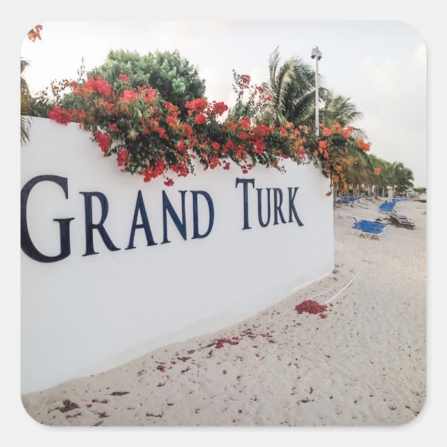 Grand Turk Beach Szene Quadratischer Aufkleber (Vorderseite)