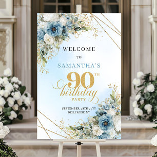 Grand Wasserfarbe staubblau gold 90. Geburtstag  Poster