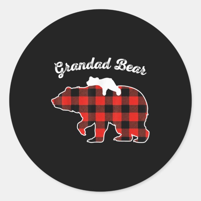 Grandad Bear Flannel Red Plaid Pajama Family Match Runder Aufkleber (Vorderseite)