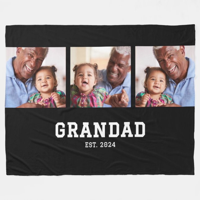 Grandad Established Elegant Bold Black 3 Photo Fleecedecke (Vorderseite (Horizontal))