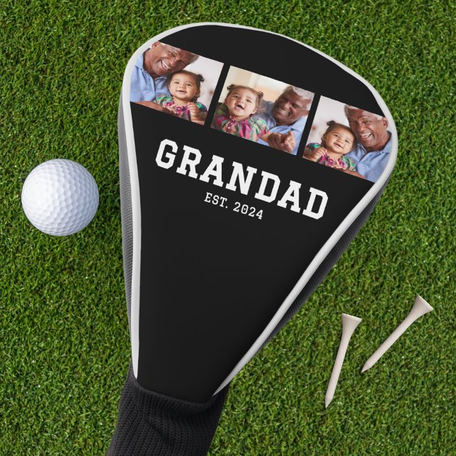 Grandad Established Modern Bold Bold Black 3 Photo Golf Headcover (Von Creator hochgeladen)