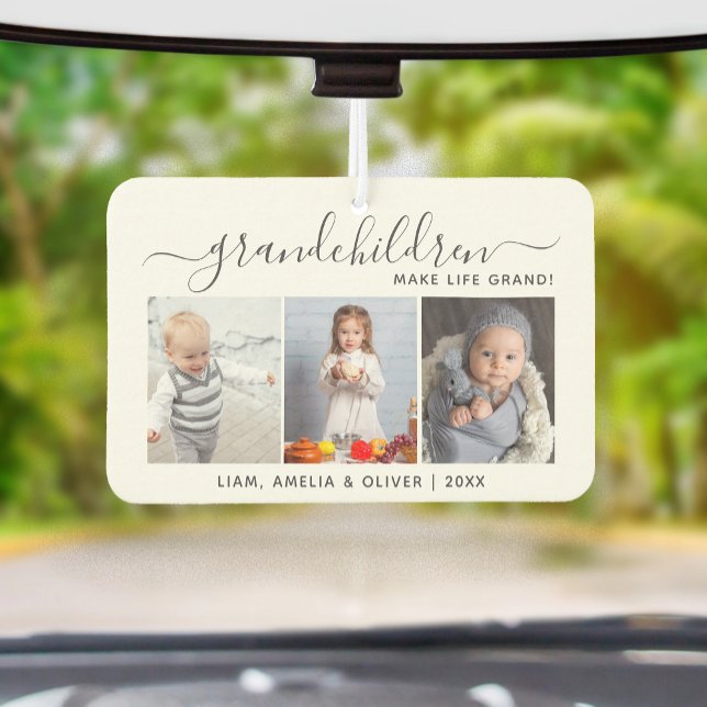 Grandchildren Make Life Grand 3 Photo Gray Script Autolufterfrischer (Von Creator hochgeladen)