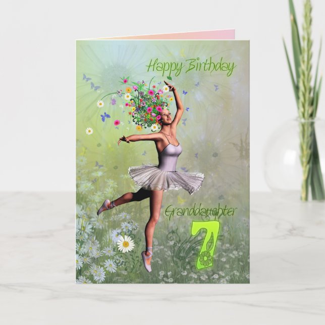 Granddaughter, 7, flower fairy birthday card karte (Vorderseite)