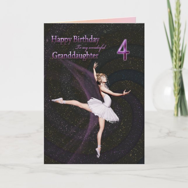Granddaughter age 4, Ballerina birthday card Karte (Vorderseite)