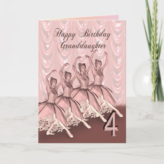 Granddaughter age 4, Ballerina birthday card Karte (Vorderseite)