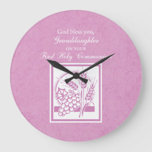 Granddaughter First Communion, Pink Große Wanduhr
