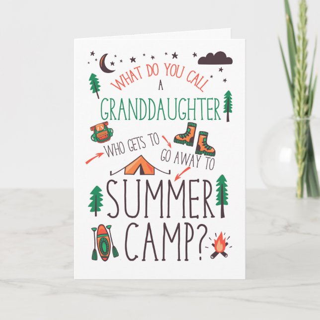 Granddaughter Funny Summer Camp Orange Green Brown Karte (Vorderseite)