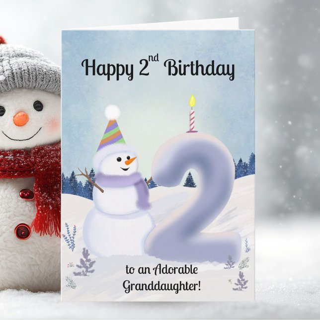 Granddaughter Happy 2nd Birthday Snowman Building Karte (Von Creator hochgeladen)