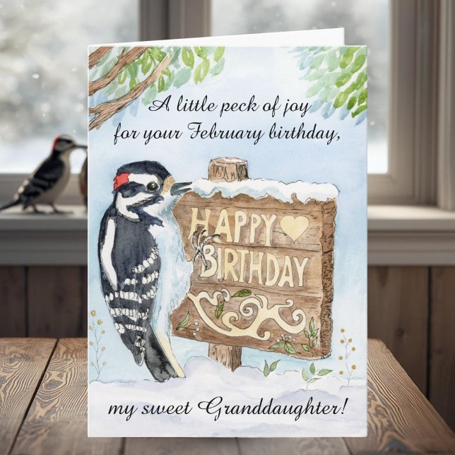Granddaughter Happy February Birthday Woodpecker Karte (Von Creator hochgeladen)