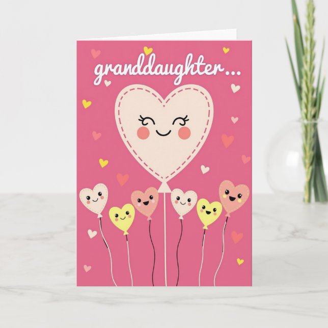 Granddaughter Happy Heart Balloon Card Karte (Vorderseite)