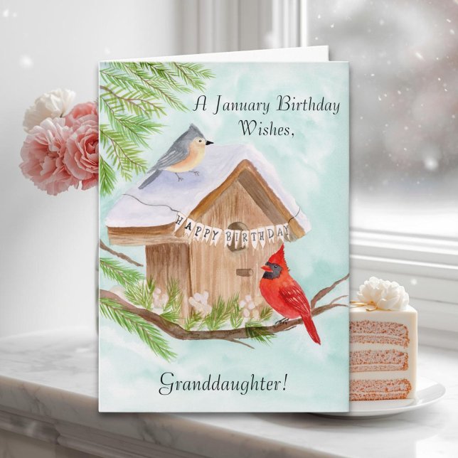 Granddaughter Happy January Birthday Birds at Bird Karte (Von Creator hochgeladen)