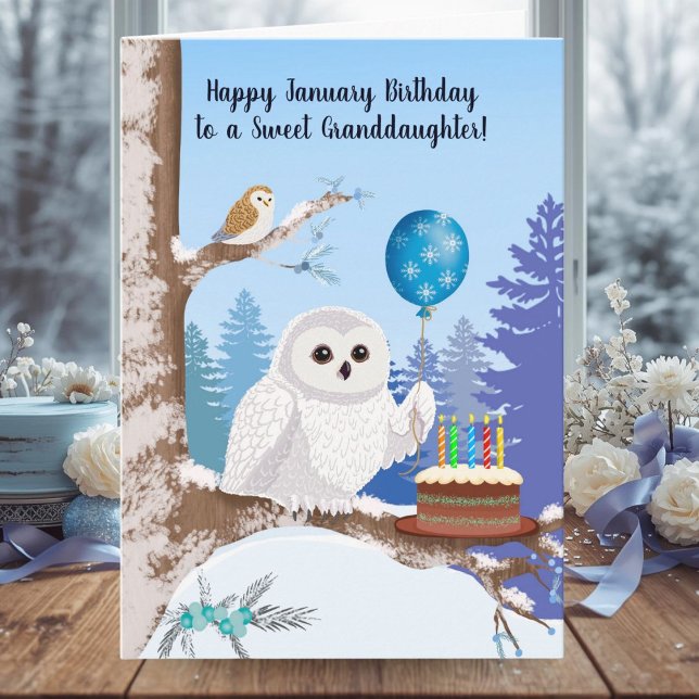Granddaughter Happy January Birthday Snowy Owl Karte (Von Creator hochgeladen)