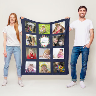 GRANDELENTS Foto Collage Blanket Grandkids Navy Fleecedecke