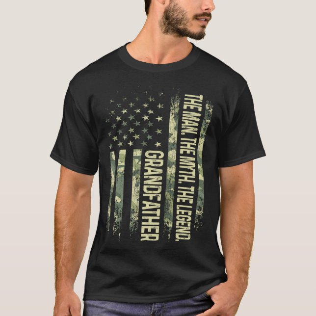 Grandfather Man Myth Legend Camo American Flag Fat T-Shirt (Vorderseite)