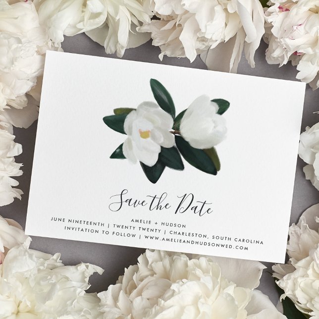 Grandiflora | White Magnolia Save the Date Card (Von Creator hochgeladen)