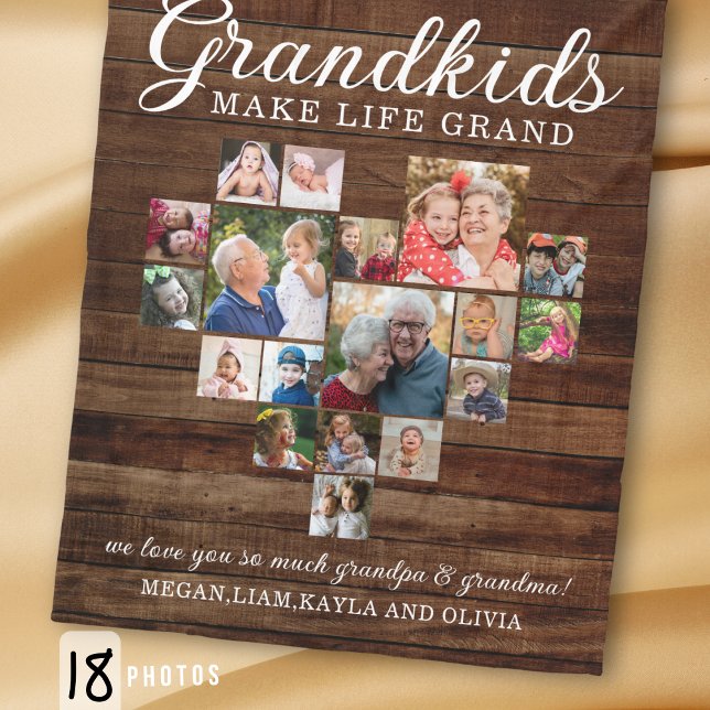 Grandkids Make Life Grand 18 Photo Collage Wood Fleecedecke (Von Creator hochgeladen)
