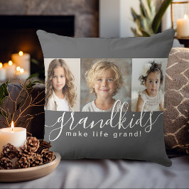 Grandkids Make Life Grand 3 Foto Collage on Grau Kissen