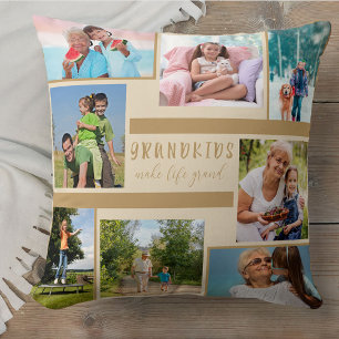 Grandkids Make Life Grand 8 Foto Collage Beige Kissen
