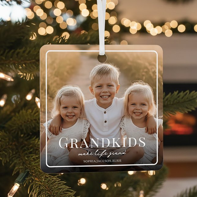 Grandkids Make Life Grand Grandparent 2 Photo  Ornament Aus Metall (Von Creator hochgeladen)