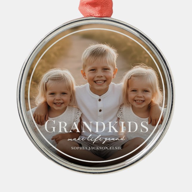 Grandkids Make Life Grand Grandparent 2 Photo   Ornament Aus Metall (Vorne)