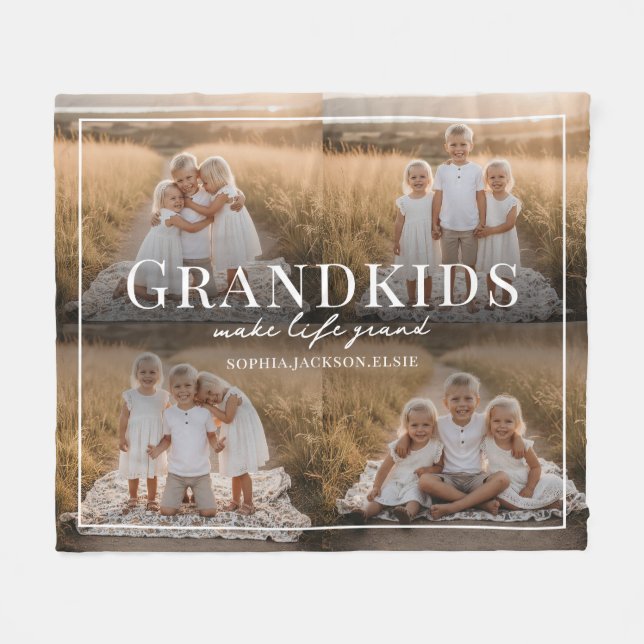 Grandkids Make Life Grand Grandparent Gift Photo Fleecedecke (Vorderseite (Horizontal))