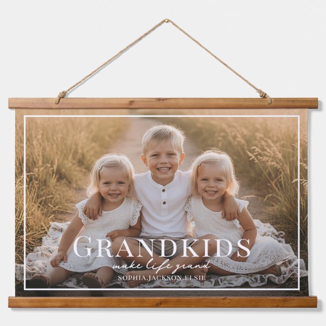 Grandkids Make Life Grand Grandparent Gift Photo Wandteppich Mit Holzrahmen (Vorne)