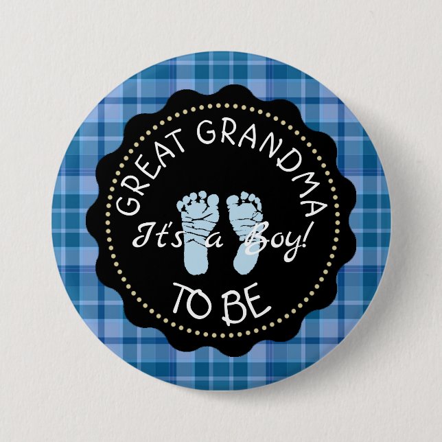 GRANDMA als Blue Kariert Baby Showknopf Button (Vorderseite)