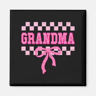Grandma Birthday Squad Matching Pink Bow Checkered Magnet