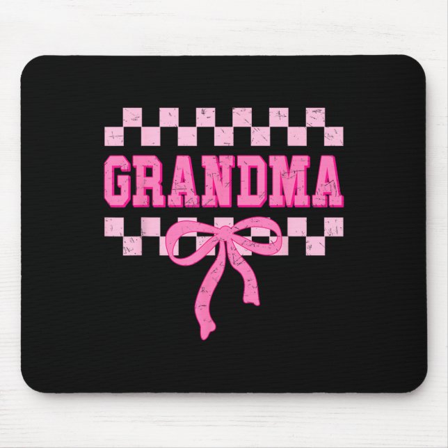 Grandma Birthday Squad Matching Pink Bow Checkered Mousepad (Vorne)