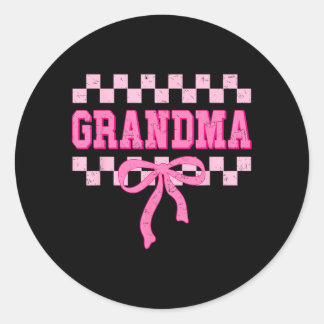 Grandma Birthday Squad Matching Pink Bow Checkered Runder Aufkleber