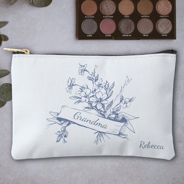 Grandma Blue Toile Floral Cosmetic Zubehörtasche (Von Creator hochgeladen)