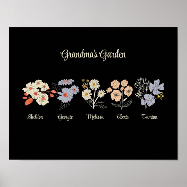 Grandma Blumengarten Custom 5 Name Vintag Blumenge Poster (Vorne)